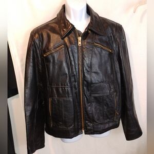 Lesco Leathers Jacket Black Moto Leather Jacket Dagger Collar SZ 46